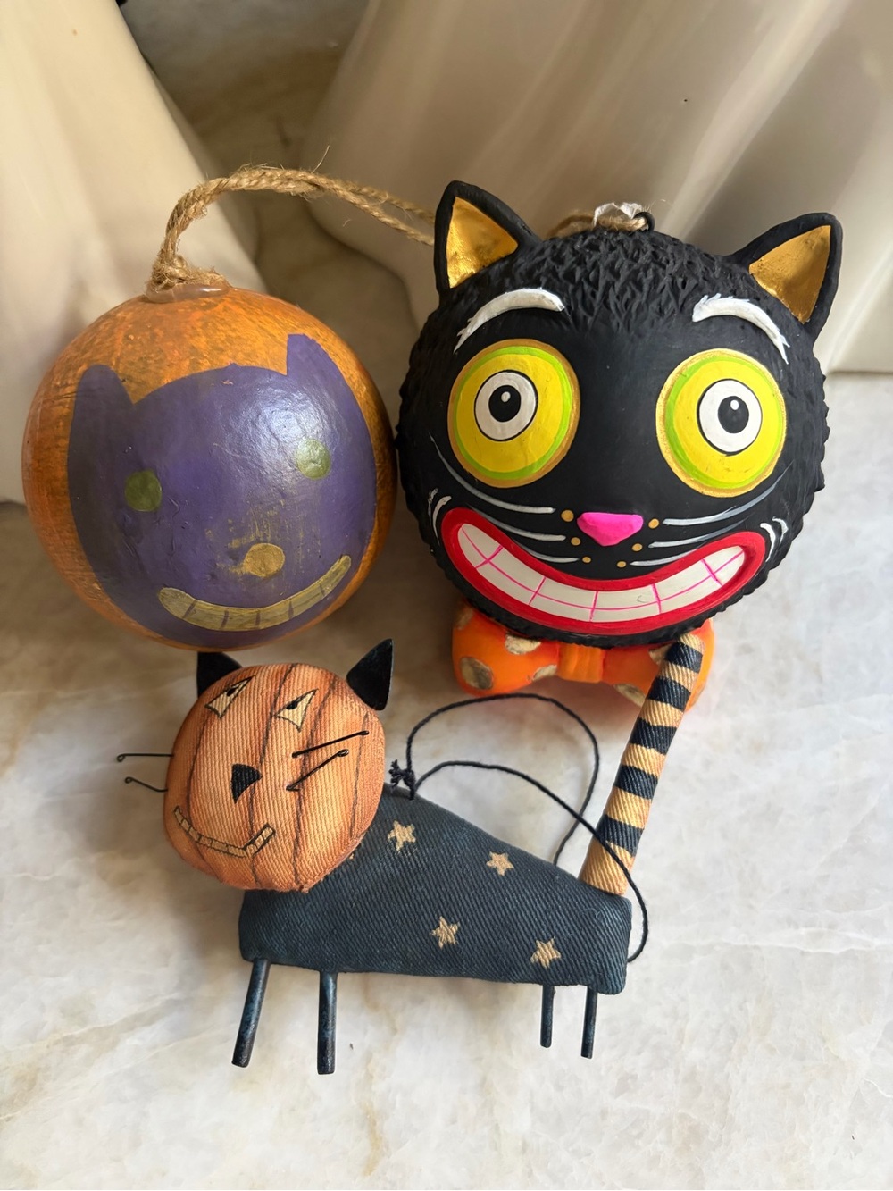 Black & Orange Halloween Cat Ornaments